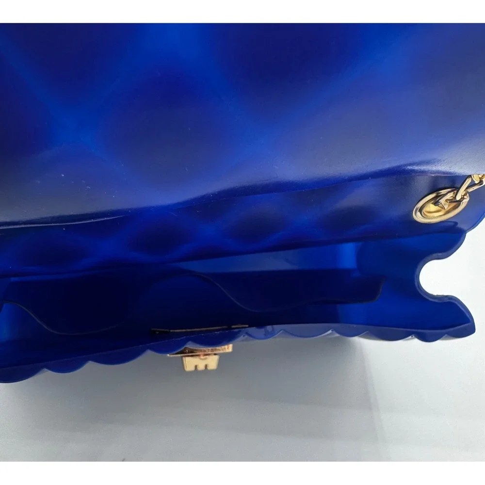 Jelly‎ Crossbody Bag Retro Womens Small Royal Blue Quilted Gold Chain